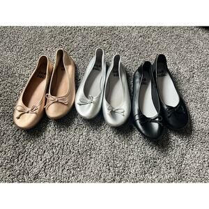 Zoe & Zac Girls Ballers Flats Sizes 3, 3.5 And 4 Silver Black Rose Lot